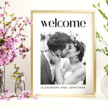 モダンなモノクロ写真の結婚式ウェルカムサイン