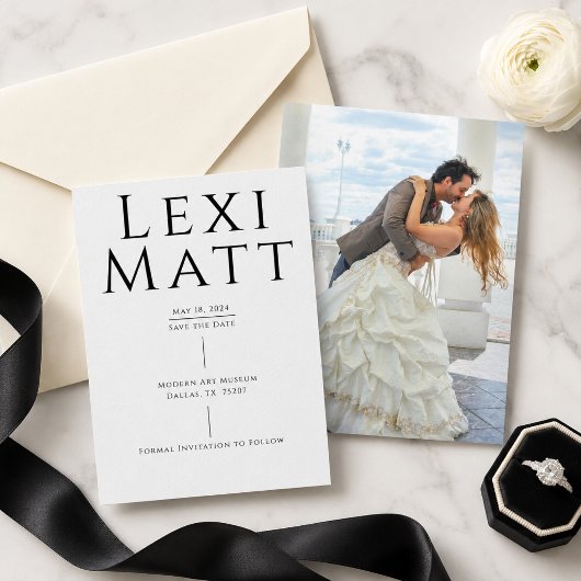 モダンなモノクロ写真の結婚式延期案内状 セーブザデート