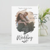 モダンなモノクロ写真の結婚式招待状 招待状 (スタンド正面)