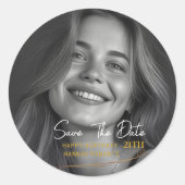 モダンなモノクロ写真 21歳の誕生日 Save th ラウンドシール (正面)