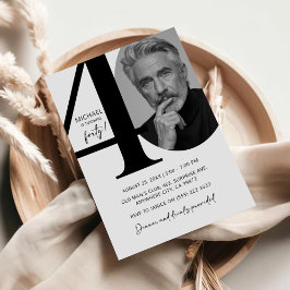 モダンなモノクロ40歳写真誕生日パーティー 招待状