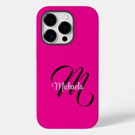 モダンなモノグラムのイニシャル名 ホットピンク シンプル Case-Mate iPhoneケース (裏面)
