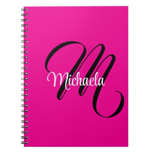 モダンなモノグラムのイニシャル名 ホットピンク ノートブック (正面)