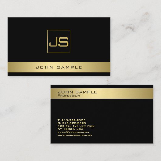 モダンなモノグラムのエレガントで黒い金ゴールドを向くこと 名刺 (正面/裏面)