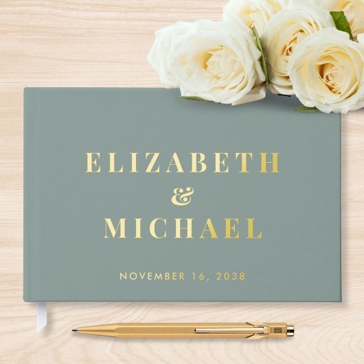 モダンなモノグラムのオリーブグリーンの結婚式 ゲストブック