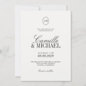 モダンなモノグラムのオールインワン結婚式 招待状 (正面)