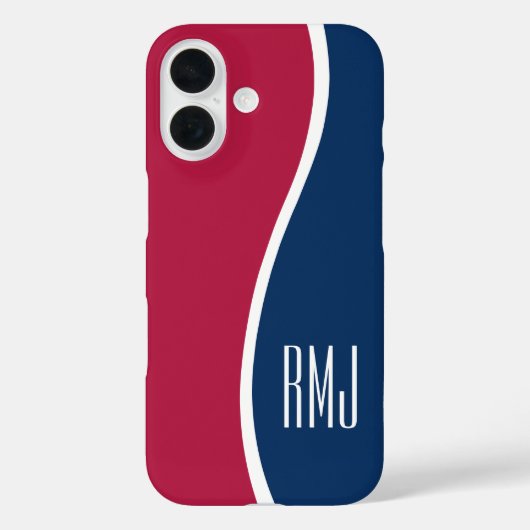 モダンなモノグラムのカーブデザイン 赤 白 青 DIY Case-Mate iPhoneケース (裏面)