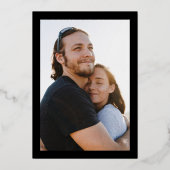 モダンなモノグラムのシンプルな結婚式 ゴールド 写真 箔招待状 (裏面)