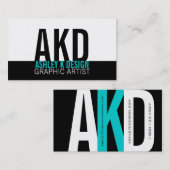 モダンなモノグラムの名刺の黒 名刺 (正面/裏面)