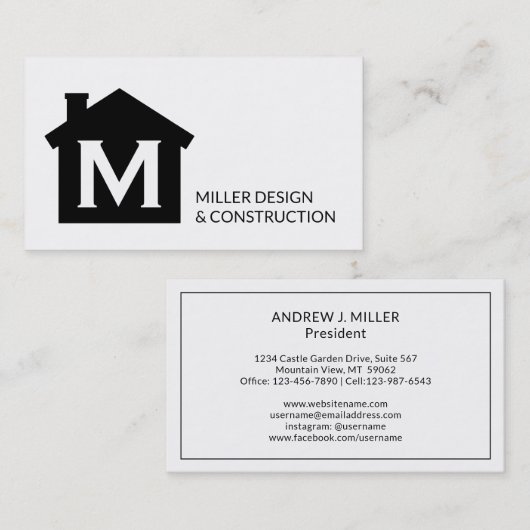 モダンなモノグラムの建築業者の建築家の不動産 名刺 (正面/裏面)