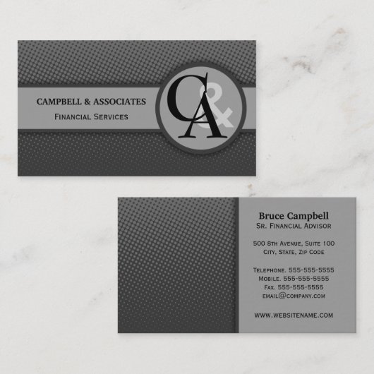 モダンなモノグラムの灰色の名刺 名刺 (正面/裏面)