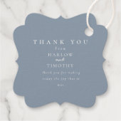 モダンなモノグラムの紋章 ダスティーブルーの結婚式ウェルカムメッセージ フェイバータグ (裏面)