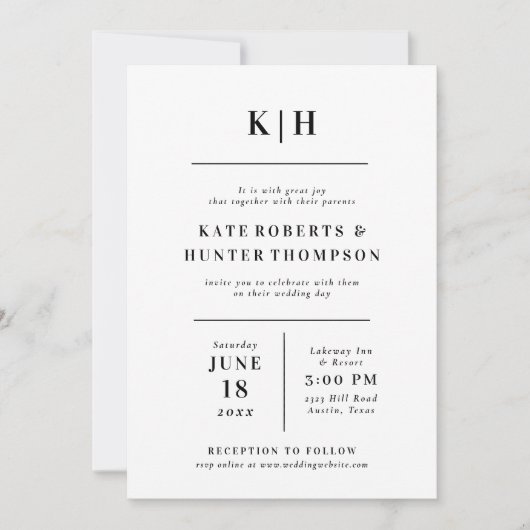 モダンなモノグラムの結婚式招待状 案内状 (正面)