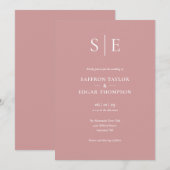 モダンなモノグラムの結婚式 ダスティーローズ 招待状 (正面/裏面)