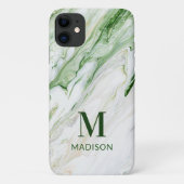 モダンなモノグラムの緑と白のおしゃれな名入れデザイン Case-Mate iPhoneケース (裏面)