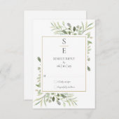 モダンなモノグラムイニシャルグリーンの結婚式 出欠カード (正面/裏面)