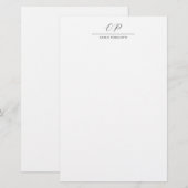モダンなモノグラムカリグラフィー プレーン シンプル ネーム 便箋 (正面/裏面)