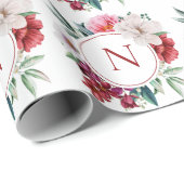 モダンなモノグラムパーソナライズフラワーウェディング ラッピングペーパー (ロールコーナー)