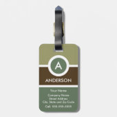 モダンなモノグラムビジネス荷物のラベル-緑かブラウン ラゲッジタグ (裏面縦)