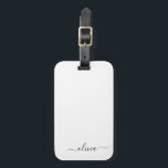 モダンなモノグラム名前スクリプト 黒 白 フェミニン ラゲッジタグ<br><div class="desc">シルバーとホワイトのモノグラム オリジナルネーム スクリプト シグネチャー ピロー。 ラゲージタグは、 chicでエレガント、モダンなスタイルが好きな人への、スイート16の誕生日、ウェディング、ブライズシャワー、ベイビーシャワー、またはバチェロレッテパーティーのギフトに最適です。</div>