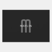 モダンなモノグラム名前 | 黒 グレー 白 ラッピングペーパーシート (正面)