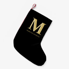 モダンなモノグラム名 大胆なタイポグラフィ ゴールド ブラック スモールクリスマスストッキング