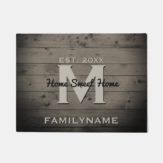 モダンなモノグラム素朴な木製家族のロゴのヴィンテージ ドアマット (正面)