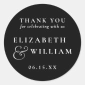 モダンなモノグラム結婚式お礼 黒と白 ラウンドシール (正面)