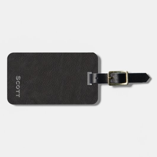 モダンなモノグラム|のエレガントで黒いレザールックの名前 ラゲッジタグ (正面横)