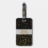 モダンなモノグラム|の金ゴールドのグリッターの紙吹雪は黒に点を打ちます ラゲッジタグ (裏面縦)