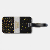 モダンなモノグラム|の金ゴールドのグリッターの紙吹雪は黒に点を打ちます ラゲッジタグ (裏面横)