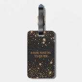 モダンなモノグラム|の黒い革金ゴールドのグリッターの星 ラゲッジタグ (裏面縦)
