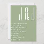 モダンなモノグラム サージュグリーン ミニマル ウェディング 招待状 (正面)