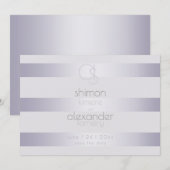 モダンなモノグラム シルバー ライラック ストライプ セーブザデート (正面/裏面)