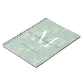 モダンなモノグラム ティール ボタニカル リーフ ガーリー スクリプト ノートブック (左側)