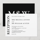 モダンなモノグラム ブラック&ホワイト ウェディング レセプション エンクロージャーカード (正面/裏面)