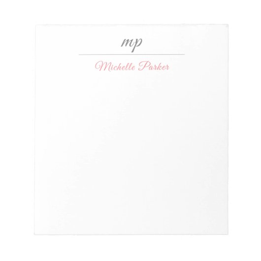 モダンなモノグラム プロフェッショナル シンプル フェミニン ノートパッド (正面)