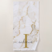 モダンなモノグラム マーブルパターン オーダーメイド ビーチタオル (正面)
