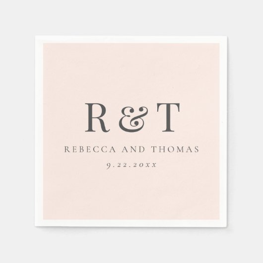 モダンなモノグラム ミニマル ウェディング スタンダードカクテルナプキン (正面)