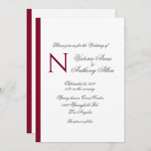 モダンなモノグラム ワインレッド シンプル おしゃれな結婚式招待状 招待状 (正面/裏面)