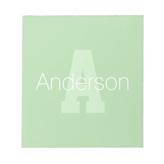 モダンなモノグラム | 淡い緑と白 ノートパッド (正面)