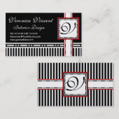 モダンなモノグラムVの白黒ストライプ 名刺 (正面/裏面)