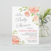 モダンなモモのシャクヤクの花のベビーシャワーの女の子の男の子 招待状 (スタンド正面)