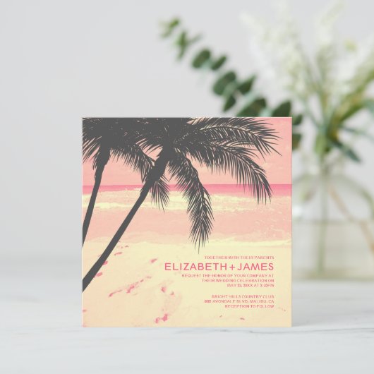 モダンなヤシの木のビーチ結婚式の招待状 招待状 (スタンド正面)