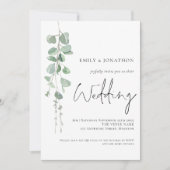モダンなユーカリのエレガントなスクリプトQRコードウェディング 招待状 (正面)