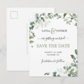 モダンなユーカリのグリーン セーブ・ザ・デート ポストカード (正面/裏面)