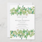 モダンなユーカリのグリーン リハーサル ディナー 招待状 (正面)