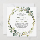 モダンなユーカリのリースフレーム 婚約パーティー 招待状 (正面)