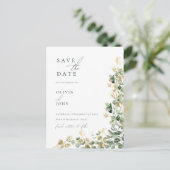 モダンなユーカリの結婚式の保存日付 案内ポストカード (スタンド正面)