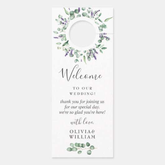 モダンなユーカリの結婚式ウェルカム ドアハンガー お気をつけください (裏面)
